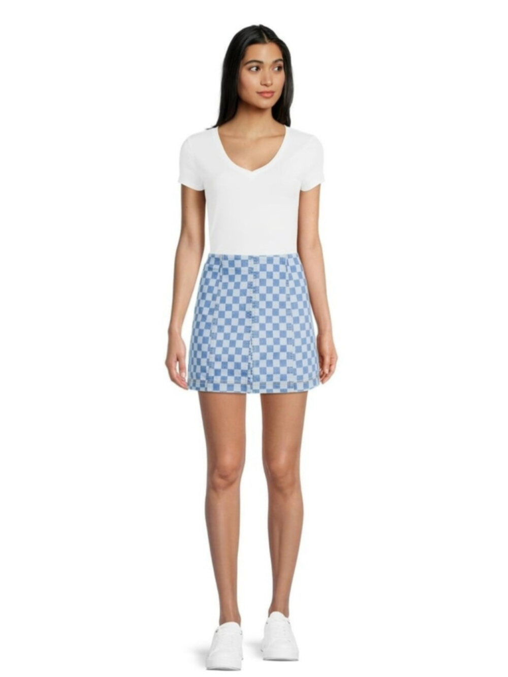 No Boundries Checkered Print Blue Denim Womens Junior Skirt
